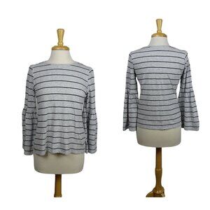 💰3/$25 Tara By Vince Camuto Women's Striped Top Bell Sleeves Boatneck   Gray XS